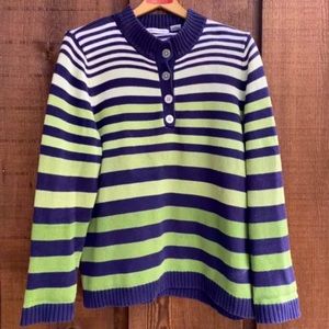 Liz Claiborne Cotton Ombre Striped Long Sleeve Sweater Green Navy Women's XL EUC